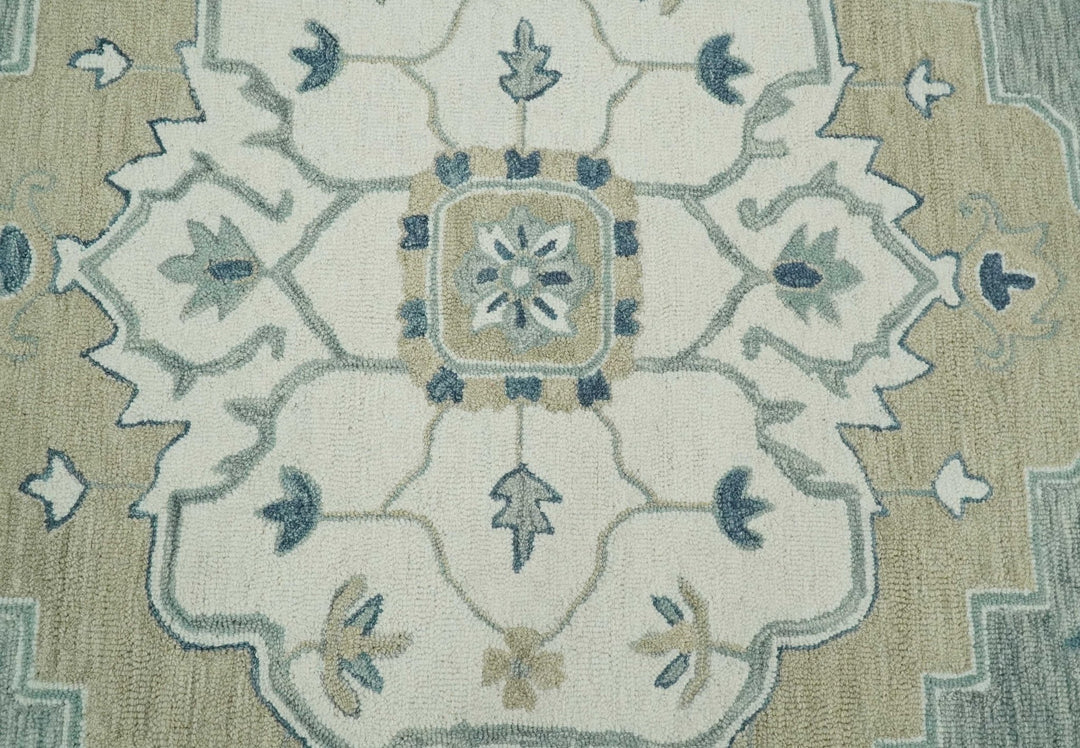 Ready to Ship 6x9 Traditional Ivory And Blue Hand Tufted Wool Rug - The Rug Decor