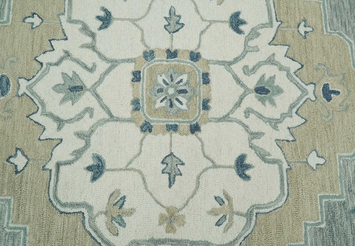 Ready to Ship 6x9 Traditional Ivory And Blue Hand Tufted Wool Rug - The Rug Decor