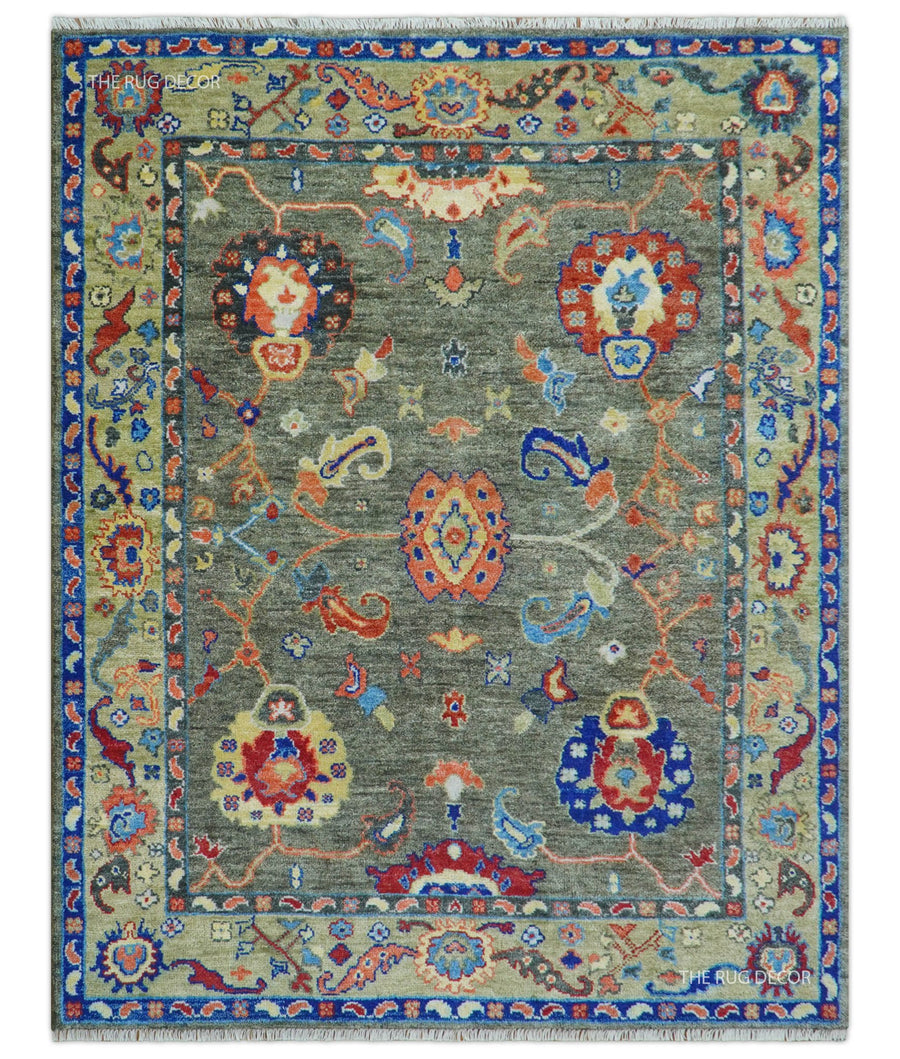Ready to Ship 7x9 Feet Oushak Olive And Rust Hand Knotted Wool Rug - The Rug Decor