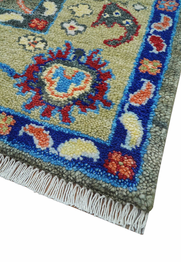 Ready to Ship 7x9 Feet Oushak Olive And Rust Hand Knotted Wool Rug - The Rug Decor