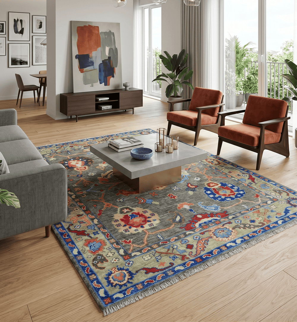 Ready to Ship 7x9 Feet Oushak Olive And Rust Hand Knotted Wool Rug - The Rug Decor