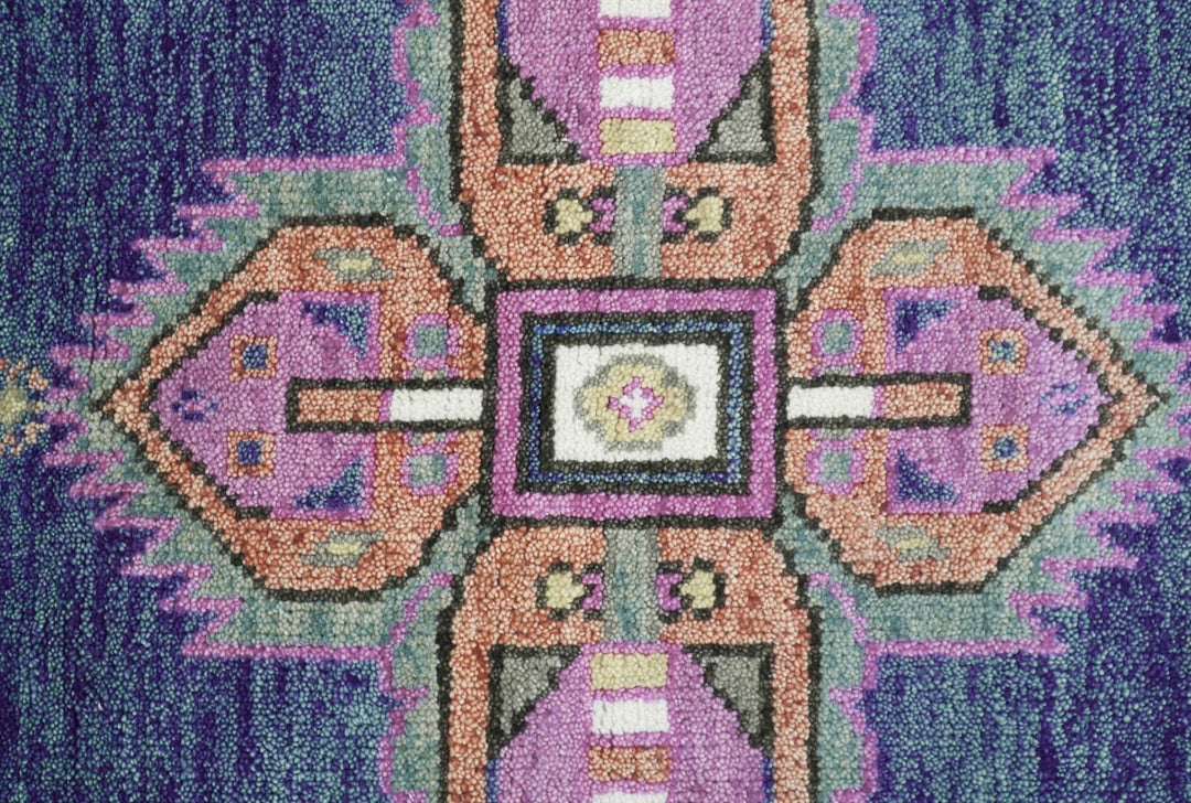 Ready to Ship 7x9 Pink And Blue Hand Knotted Wool Rug - The Rug Decor