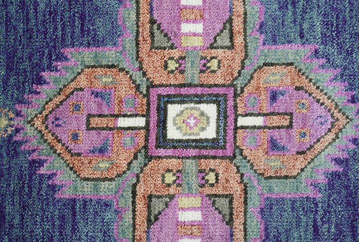 Ready to Ship 7x9 Pink And Blue Hand Knotted Wool Rug - The Rug Decor