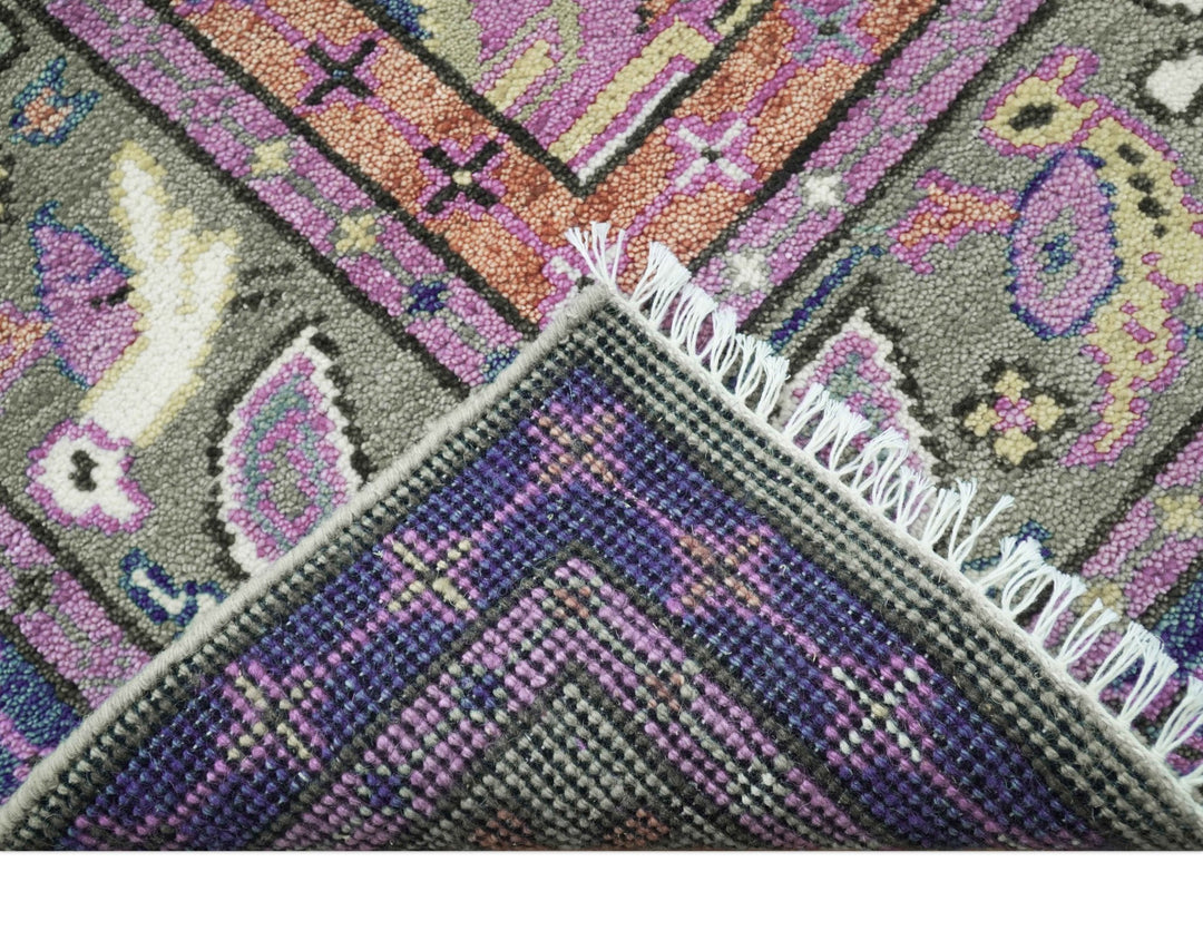 Ready to Ship 7x9 Pink And Blue Hand Knotted Wool Rug - The Rug Decor