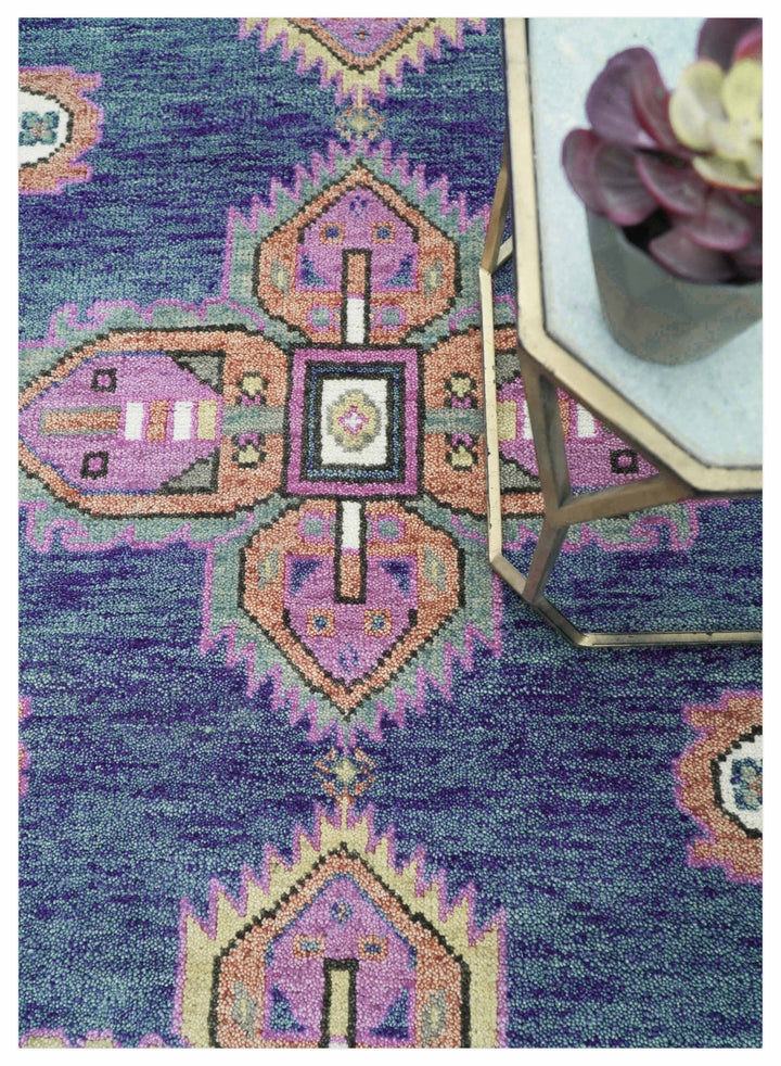 Ready to Ship 7x9 Pink And Blue Hand Knotted Wool Rug - The Rug Decor