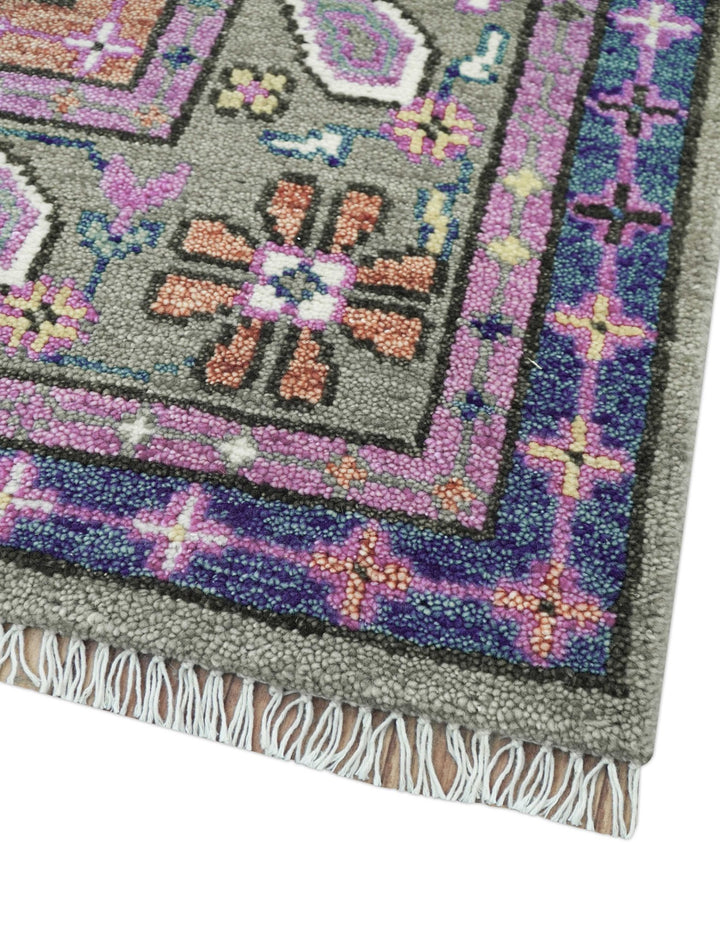 Ready to Ship 7x9 Pink And Blue Hand Knotted Wool Rug - The Rug Decor