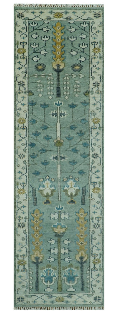 Ready to Ship 8x10, 9x12 Aqua and Ivory Tree Design Hand Knotted Wool Area Rug - The Rug Decor