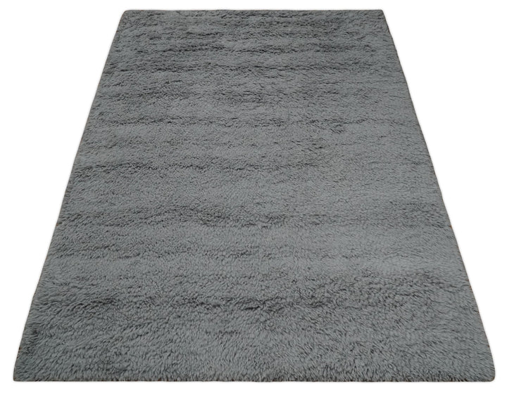 Ready to Ship 8x10 Hand Woven Gray Modern Solid Design Wool Rug - The Rug Decor