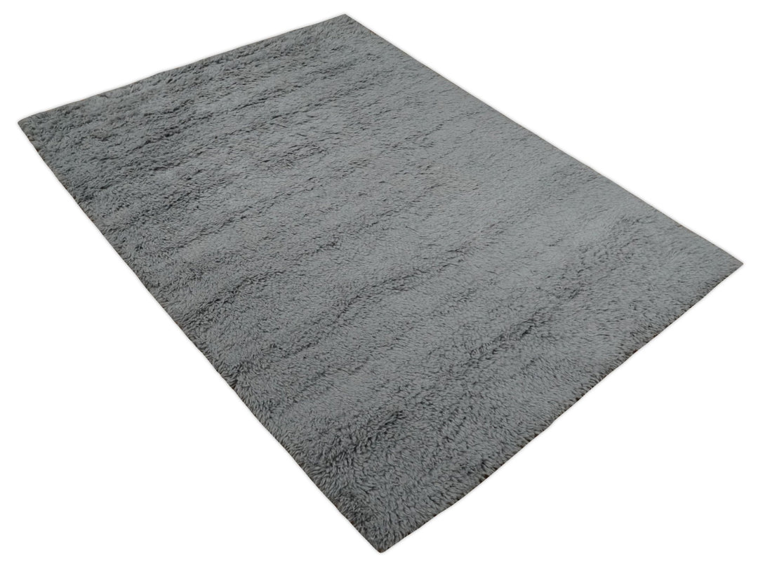 Ready to Ship 8x10 Hand Woven Gray Modern Solid Design Wool Rug - The Rug Decor