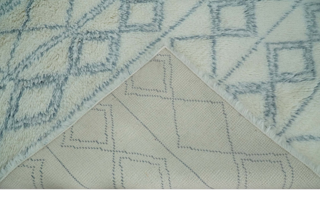 Ready to Ship 8x10 Modern Ivory and Blue Moroccan Wool Rug - The Rug Decor