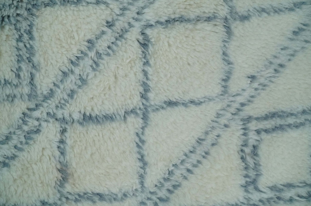 Ready to Ship 8x10 Modern Ivory and Blue Moroccan Wool Rug - The Rug Decor
