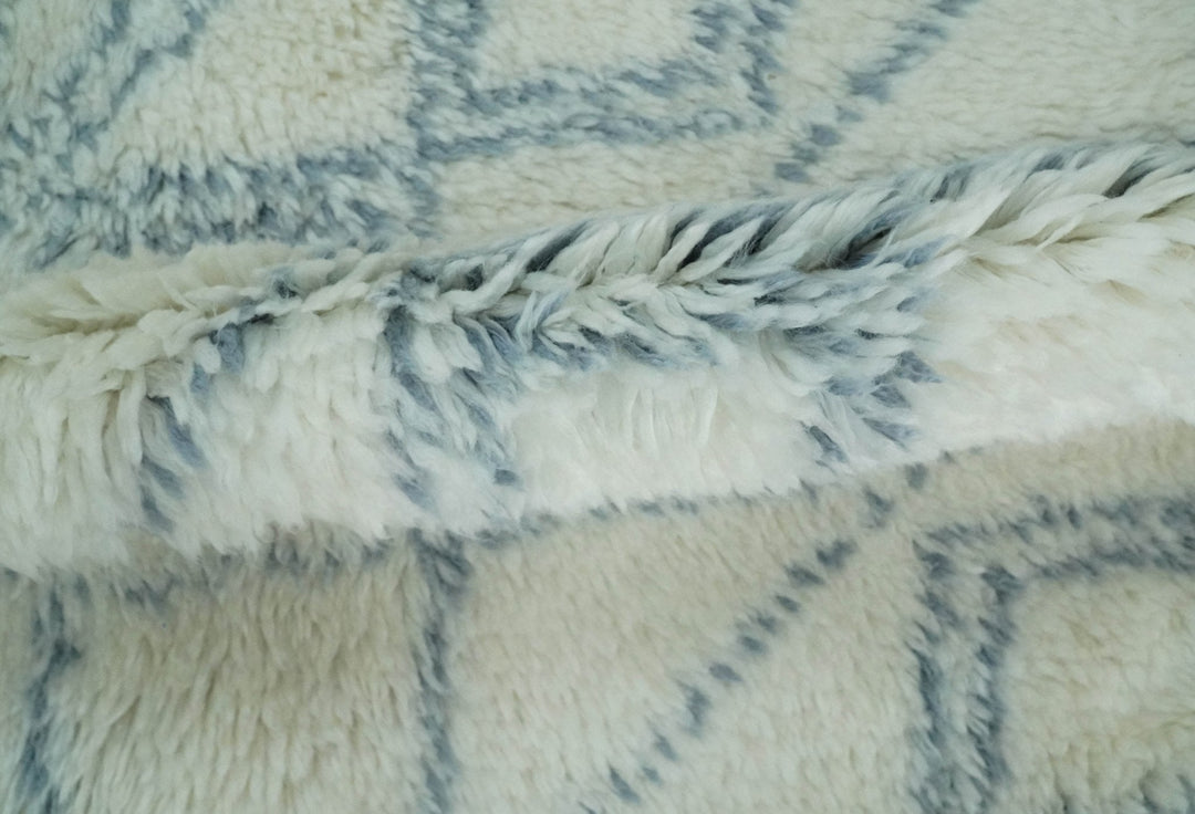 Ready to Ship 8x10 Modern Ivory and Blue Moroccan Wool Rug - The Rug Decor