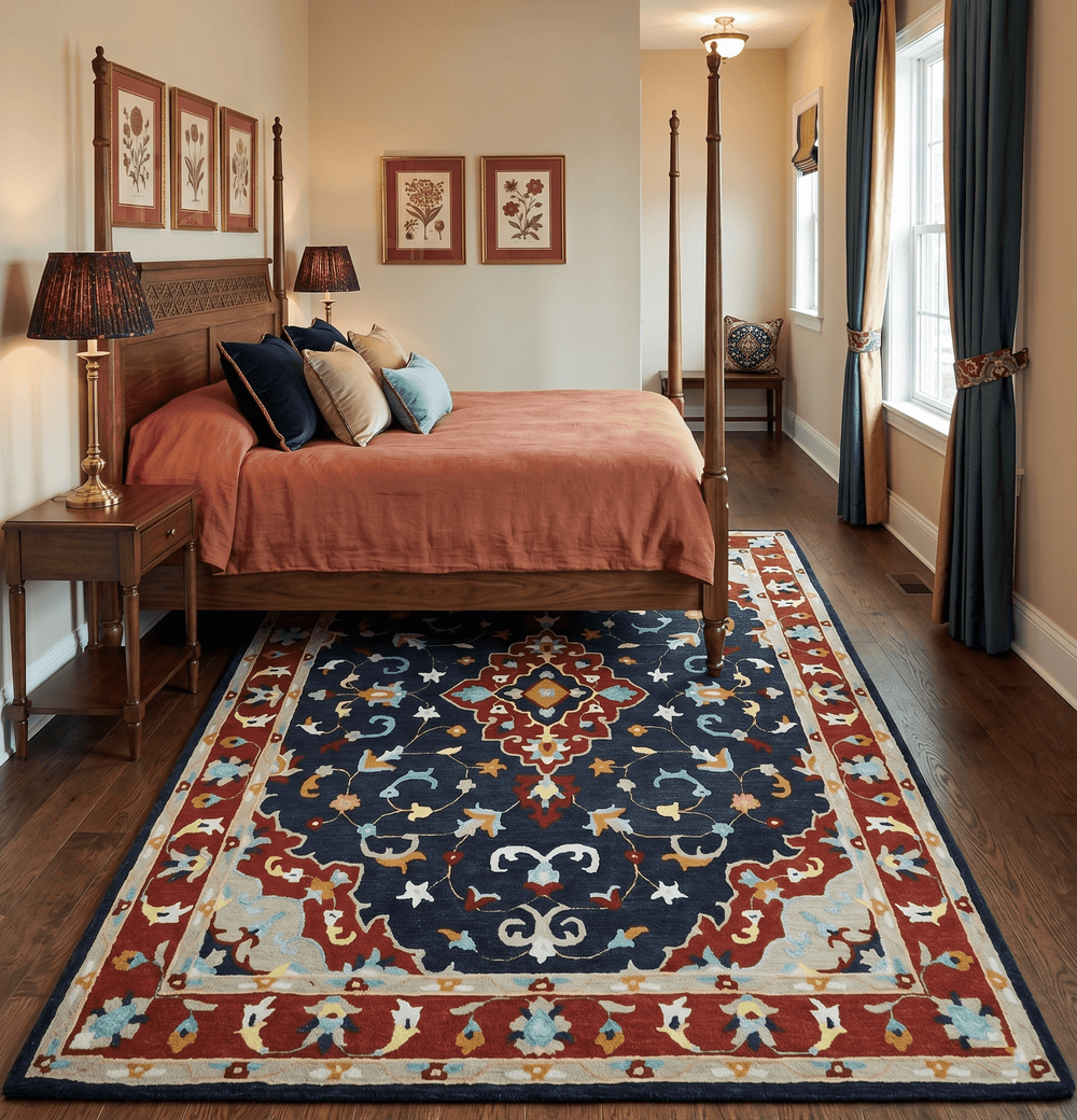 Ready to Ship 8x10 Traditional Charcoal And Maroon Hand Tufted Wool Rug - The Rug Decor