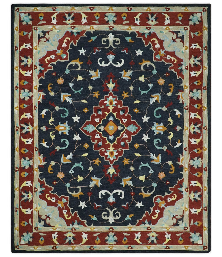 Ready to Ship 8x10 Traditional Charcoal And Maroon Hand Tufted Wool Rug - The Rug Decor