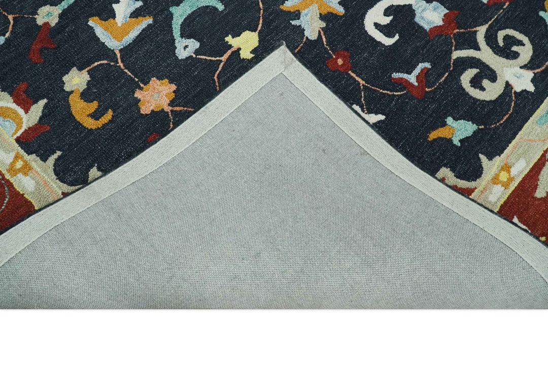 Ready to Ship 8x10 Traditional Charcoal And Maroon Hand Tufted Wool Rug - The Rug Decor