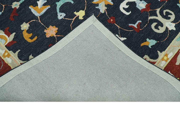 Ready to Ship 8x10 Traditional Charcoal And Maroon Hand Tufted Wool Rug - The Rug Decor