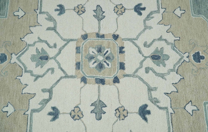 Ready to Ship 8x10 Traditional Ivory And Blue Hand Tufted Wool Rug - The Rug Decor