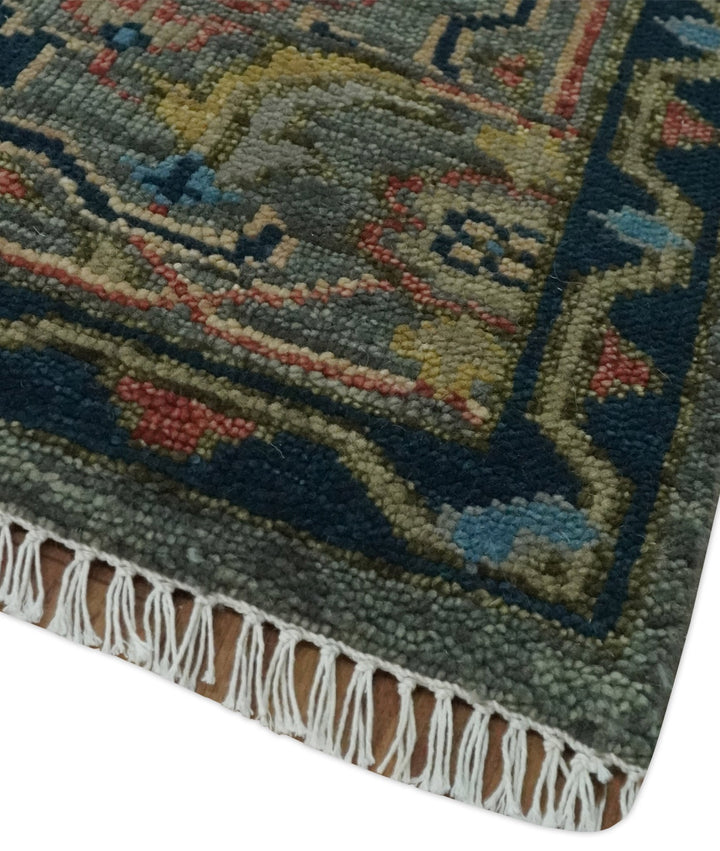 Ready to Ship 8x16 Hand Knotted Oushak Charcoal and Blue Wool Area Rug - The Rug Decor