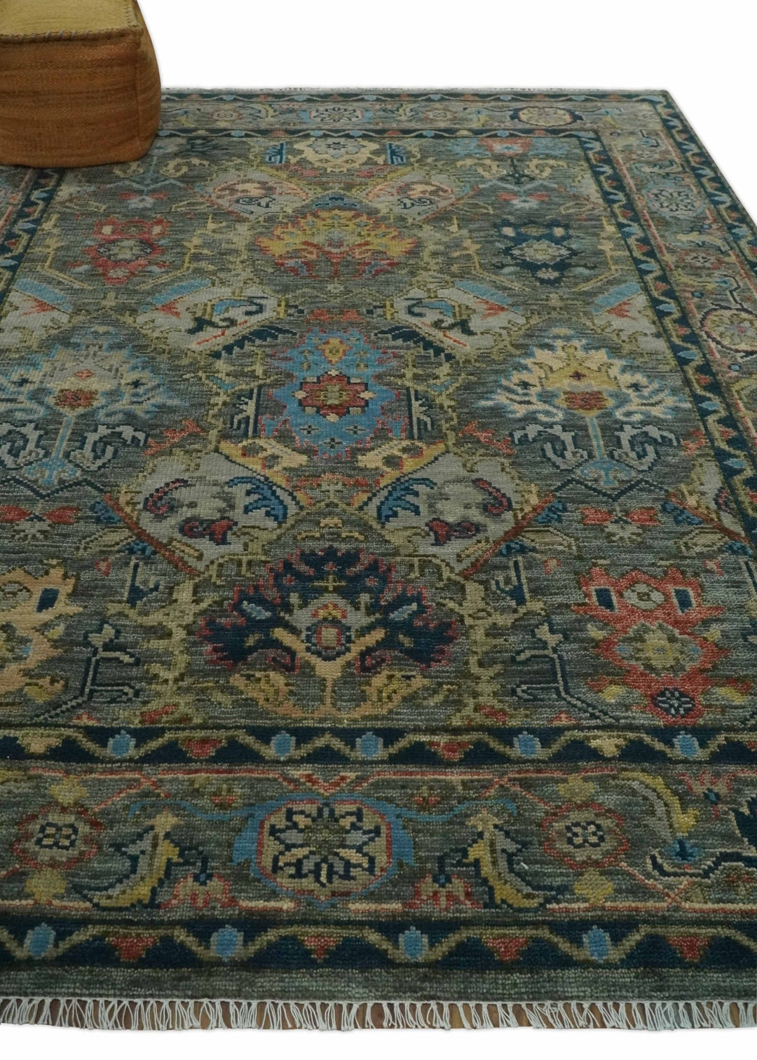 Ready to Ship 8x16 Hand Knotted Oushak Charcoal and Blue Wool Area Rug - The Rug Decor