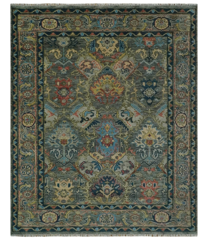 Ready to Ship 8x16 Hand Knotted Oushak Charcoal and Blue Wool Area Rug - The Rug Decor