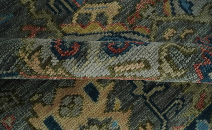 Ready to Ship 8x16 Hand Knotted Oushak Charcoal and Blue Wool Area Rug - The Rug Decor