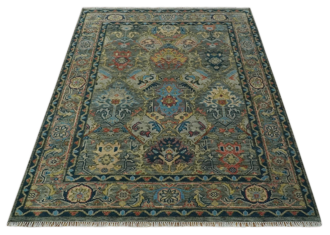 Ready to Ship 8x16 Hand Knotted Oushak Charcoal and Blue Wool Area Rug - The Rug Decor