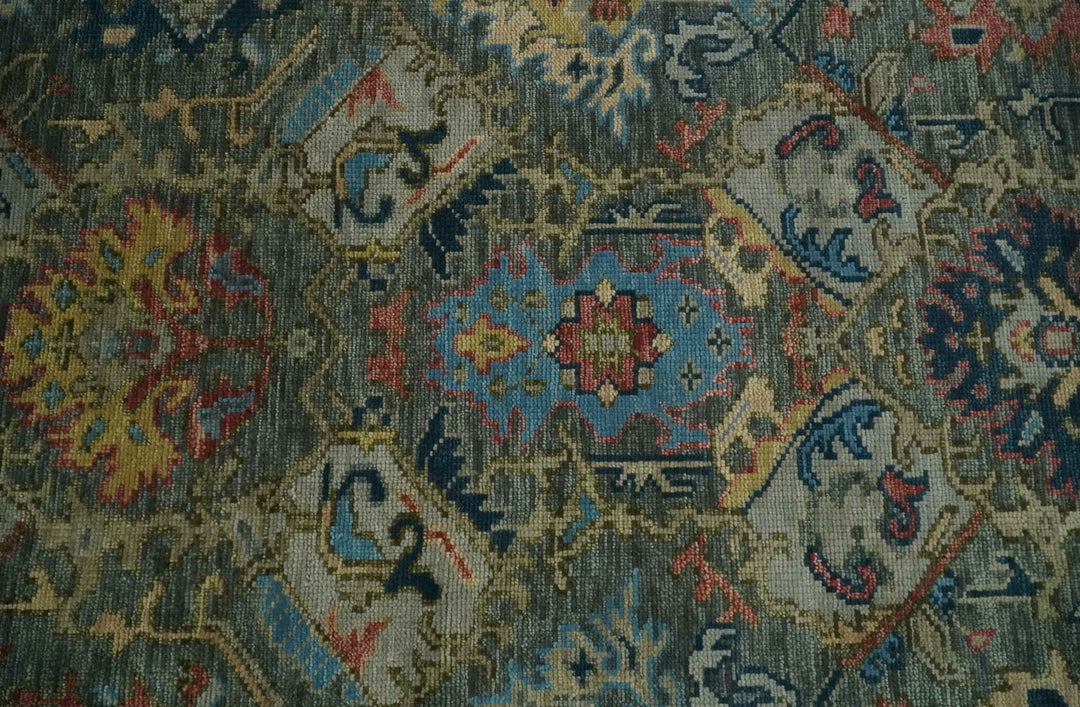 Ready to Ship 8x16 Hand Knotted Oushak Charcoal and Blue Wool Area Rug - The Rug Decor