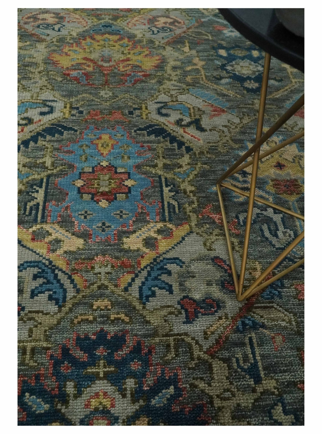 Ready to Ship 8x16 Hand Knotted Oushak Charcoal and Blue Wool Area Rug - The Rug Decor