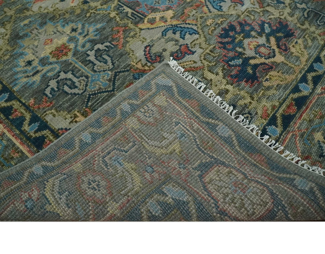 Ready to Ship 8x16 Hand Knotted Oushak Charcoal and Blue Wool Area Rug - The Rug Decor
