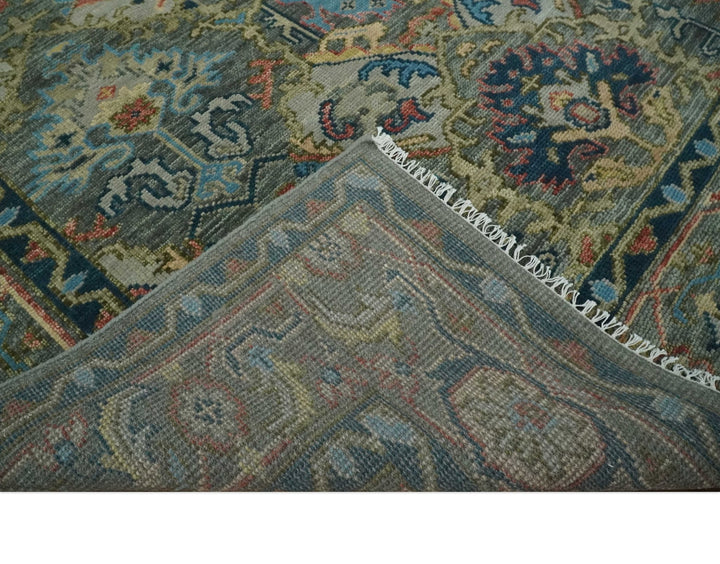 Ready to Ship 8x16 Hand Knotted Oushak Charcoal and Blue Wool Area Rug - The Rug Decor