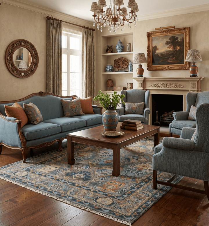 Ready to Ship 8x16 Hand Knotted Oushak Charcoal and Blue Wool Area Rug - The Rug Decor
