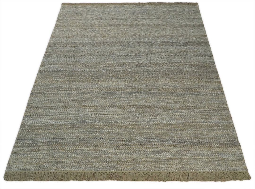 Ready to Ship 9x12 Hand Woven Gray And Brown Jute and Wool Rug - The Rug Decor