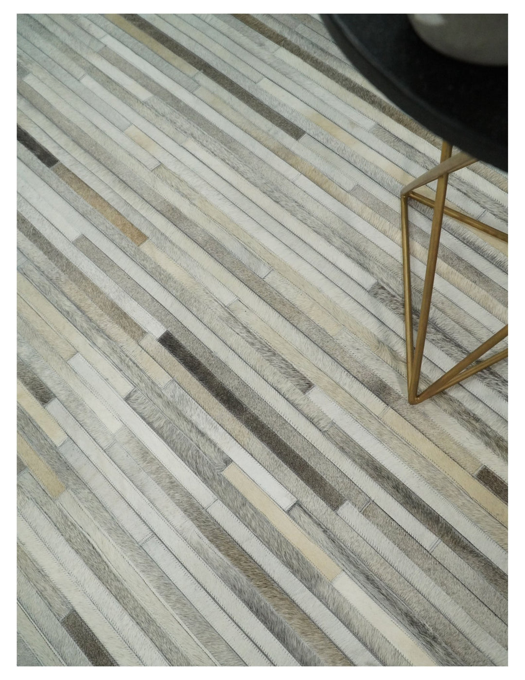 Ready to Ship 9x12 Modern Beige and Silver Handmade Leather Rug - The Rug Decor