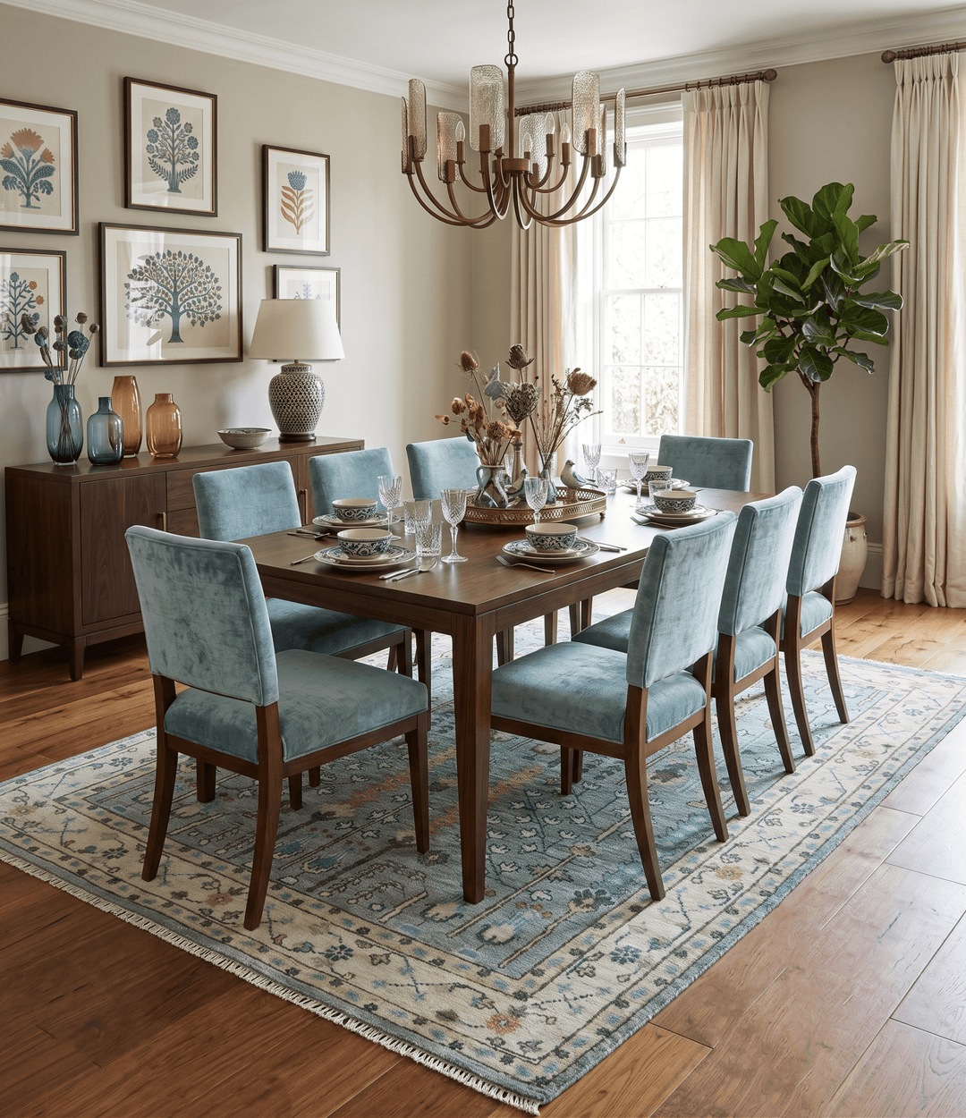 Ready to Ship Aqua and Ivory Tree of Design Hand Knotted Wool Area Rug - The Rug Decor