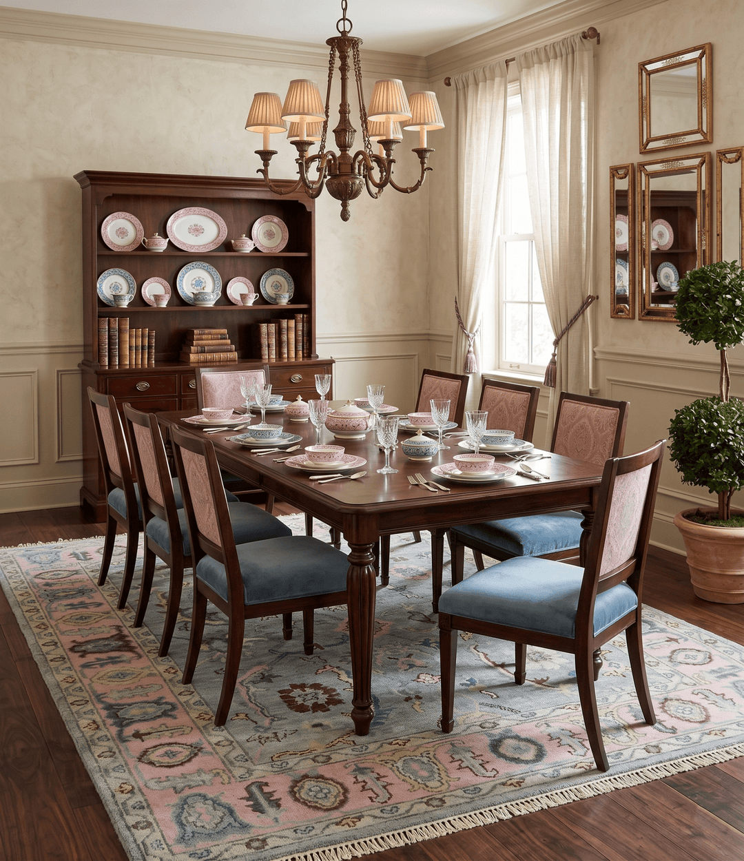 Ready to Ship Aqua and Pink Traditional Oushak Wool Area Rug - The Rug Decor