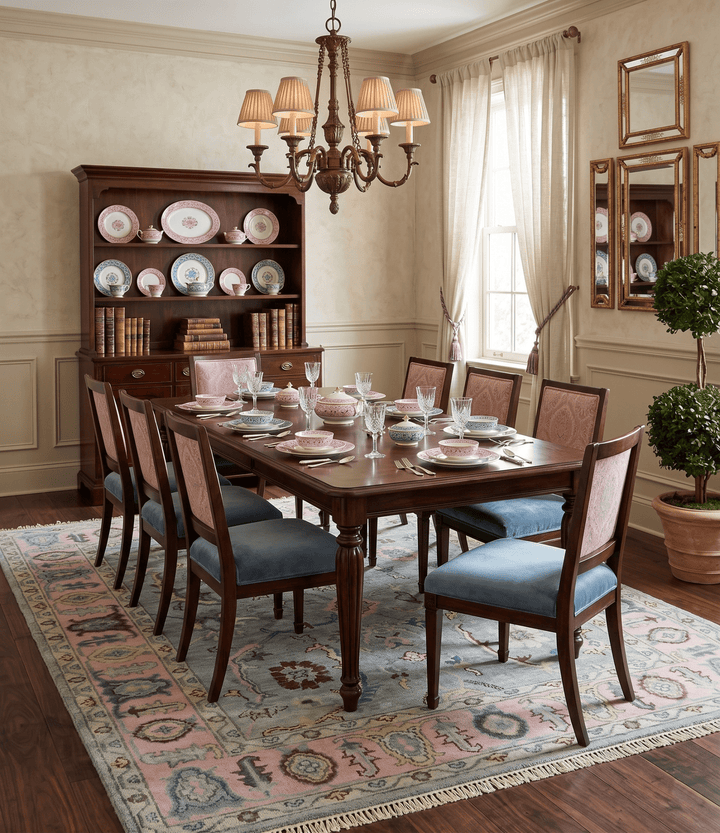 Ready to Ship Aqua and Pink Traditional Oushak Wool Area Rug - The Rug Decor