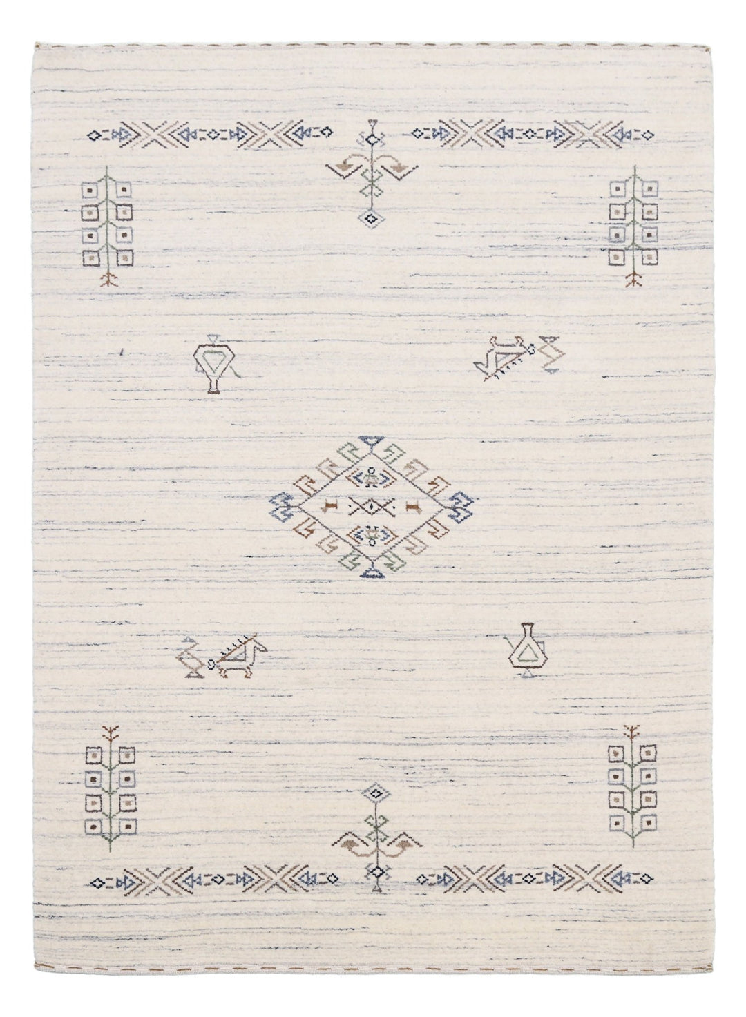 Ready to Ship Beige Tribal Center Medallion Hand Loomed Wool Rug - The Rug Decor