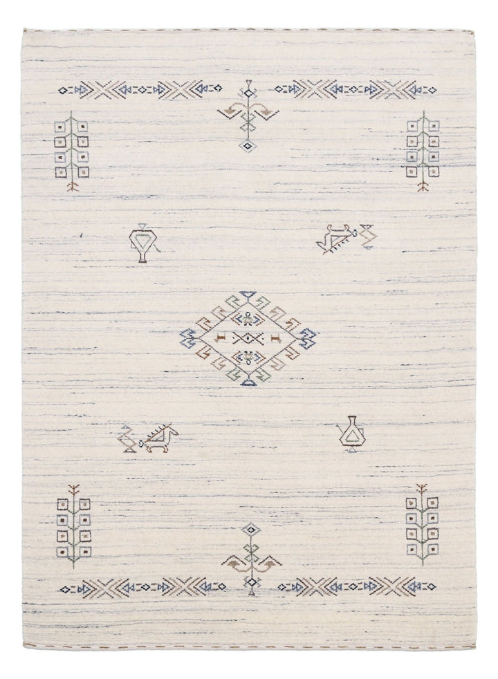 Ready to Ship Beige Tribal Center Medallion Hand Loomed Wool Rug - The Rug Decor