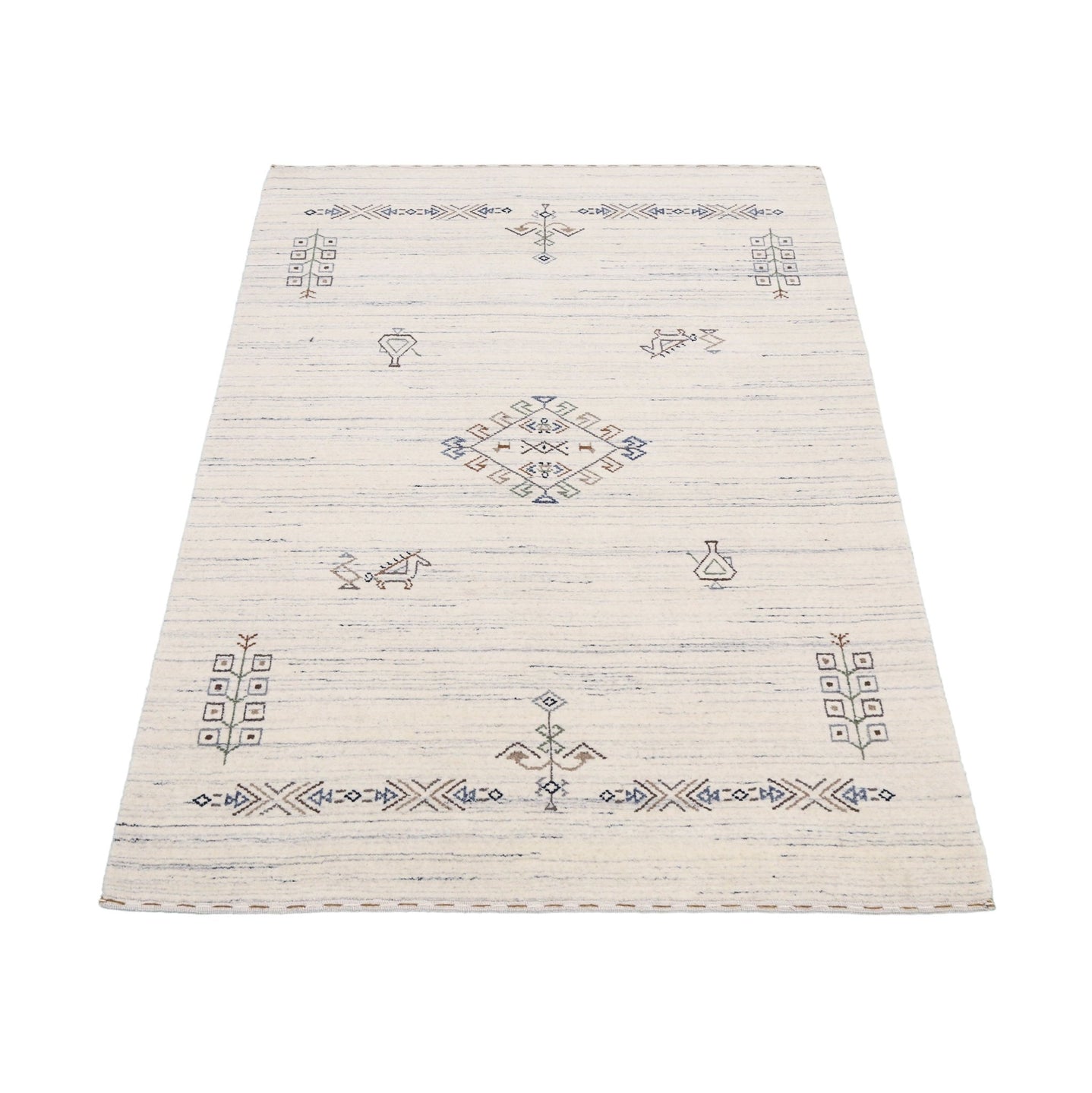 Ready to Ship Beige Tribal Center Medallion Hand Loomed Wool Rug - The Rug Decor