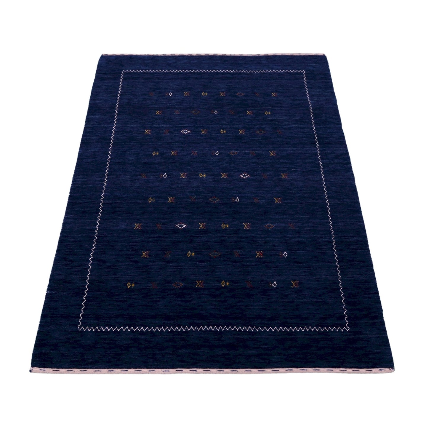 Ready to Ship Blue And White Design Hand Loomed Wool Area Rug - The Rug Decor