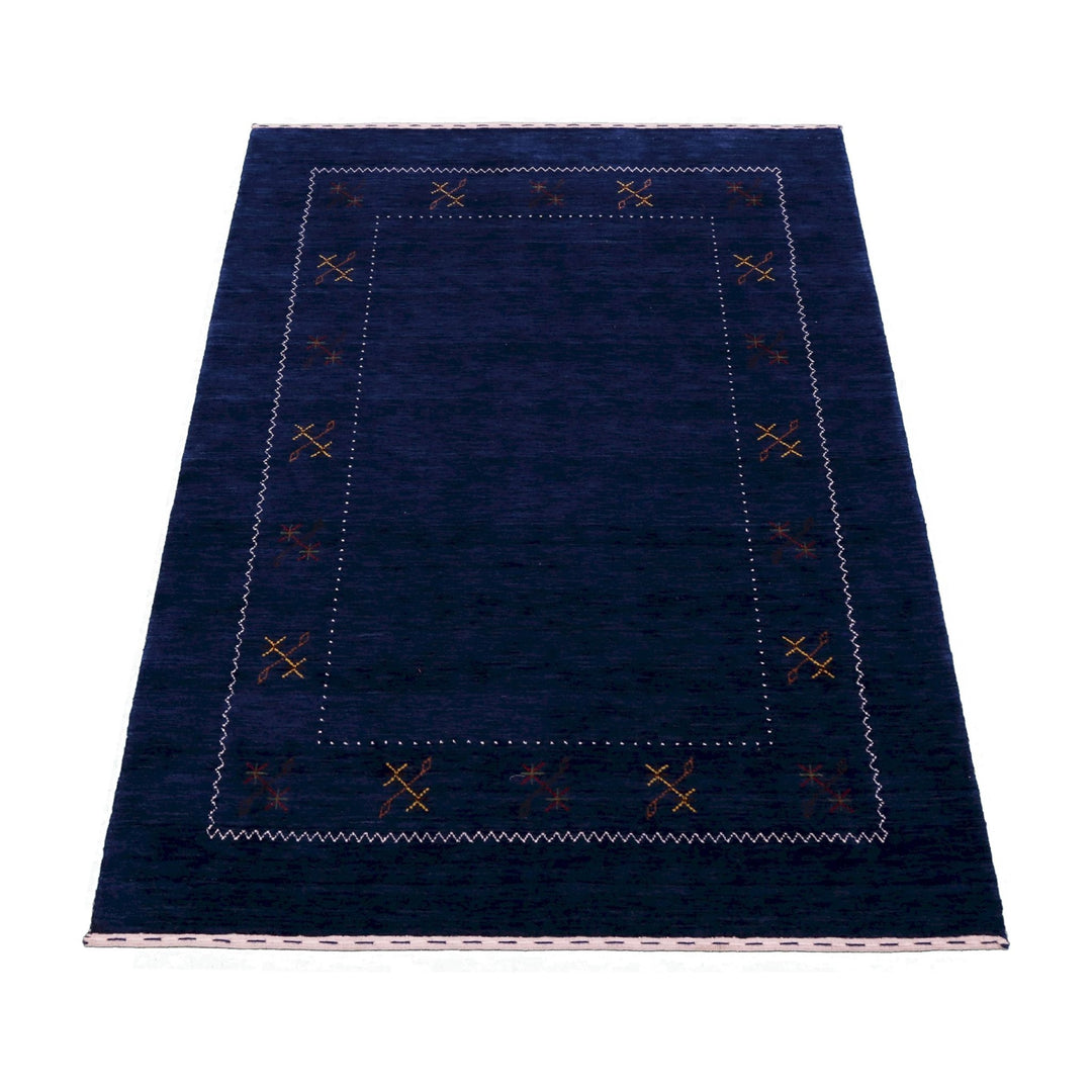 Ready to Ship Blue Tribal Border Design Hand Loomed Wool Area Rug - The Rug Decor