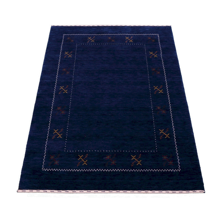 Ready to Ship Blue Tribal Border Design Hand Loomed Wool Area Rug - The Rug Decor