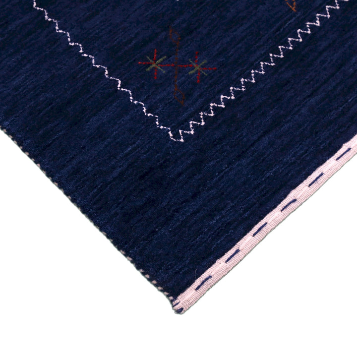 Ready to Ship Blue Tribal Border Design Hand Loomed Wool Area Rug - The Rug Decor