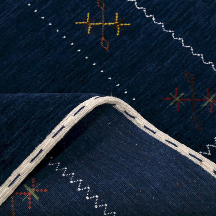 Ready to Ship Blue Tribal Border Design Hand Loomed Wool Area Rug - The Rug Decor