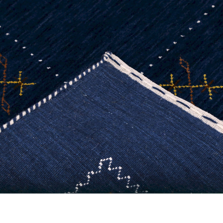 Ready to Ship Blue Tribal Border Design Hand Loomed Wool Area Rug - The Rug Decor