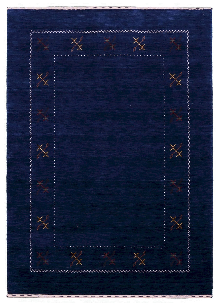 Ready to Ship Blue Tribal Border Design Hand Loomed Wool Area Rug - The Rug Decor