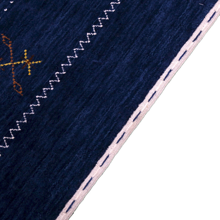 Ready to Ship Blue Tribal Border Design Hand Loomed Wool Area Rug - The Rug Decor