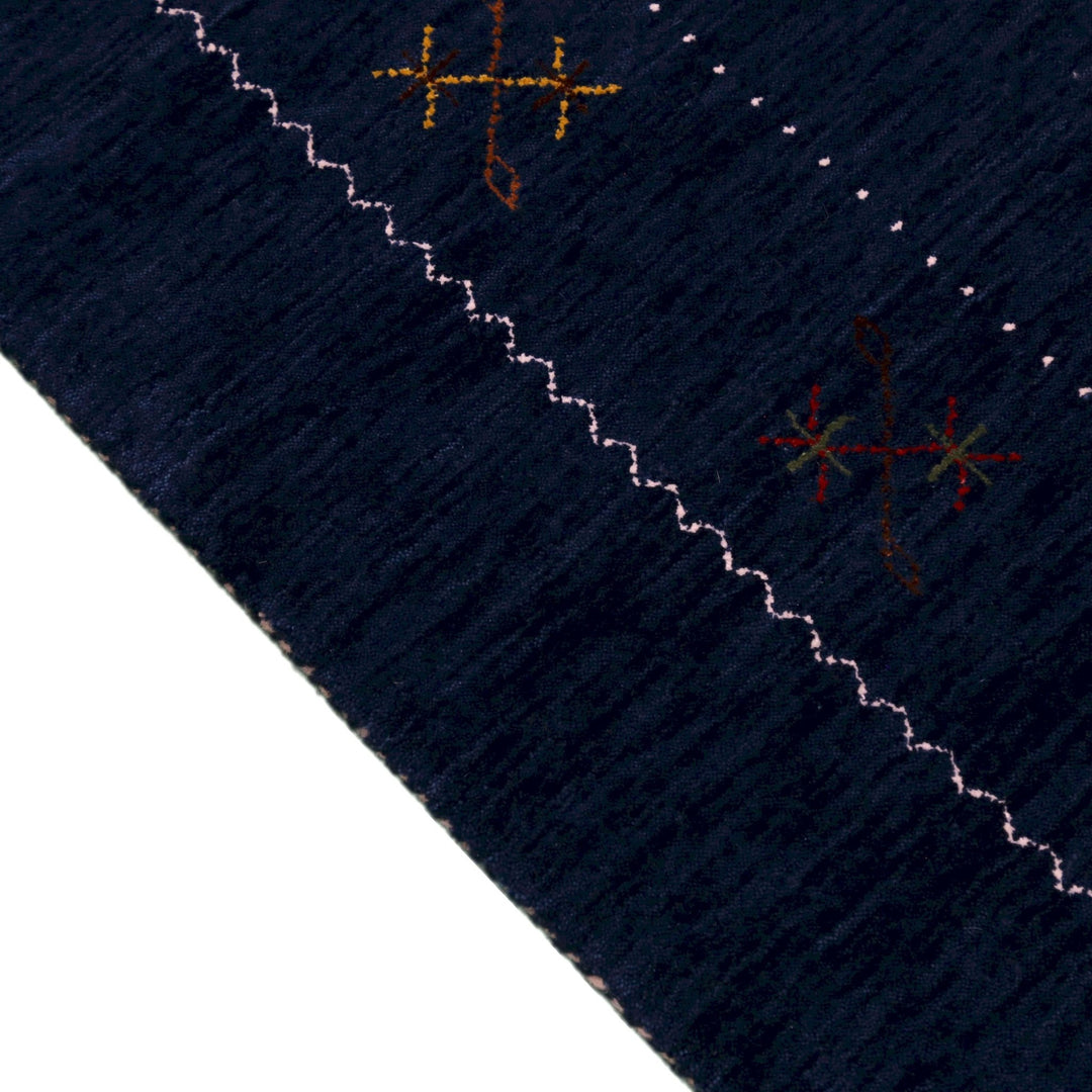Ready to Ship Blue Tribal Border Design Hand Loomed Wool Area Rug - The Rug Decor
