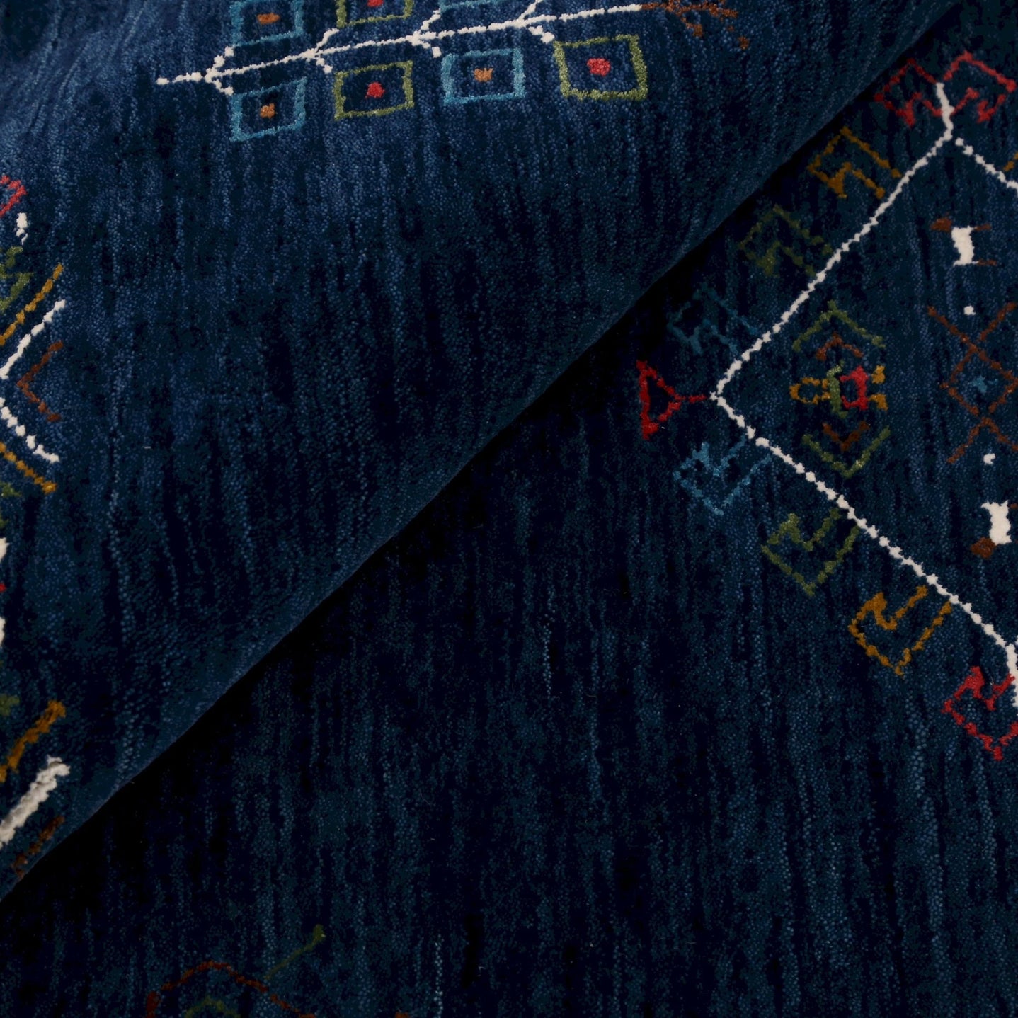 Ready to Ship Blue Tribal Center Medallion Hand Loomed Wool Area Rug - The Rug Decor