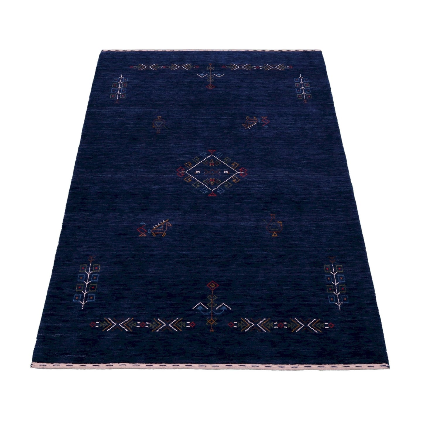 Ready to Ship Blue Tribal Center Medallion Hand Loomed Wool Area Rug - The Rug Decor